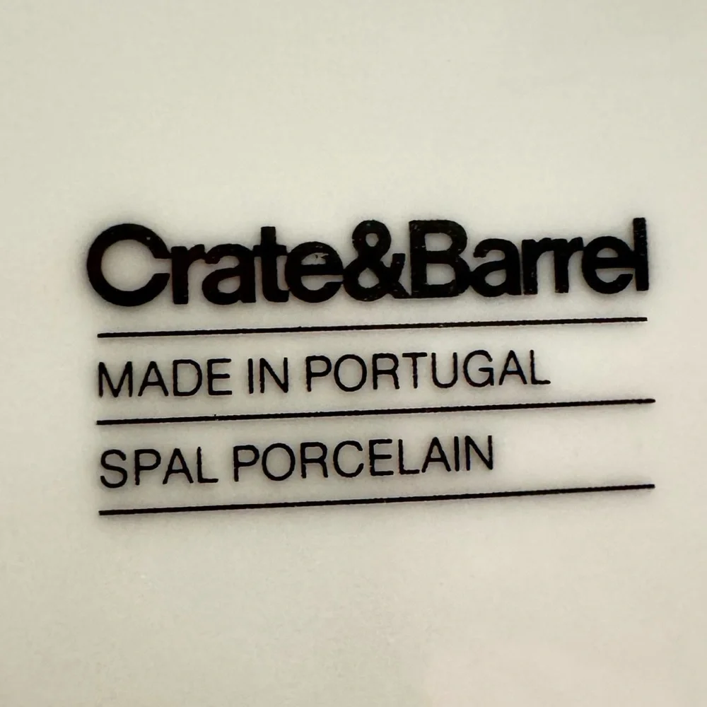 Lot of 2 Crate & Barrel Spal Porcelain Roulette Blue Trim 10 5/8” Dinner Plate